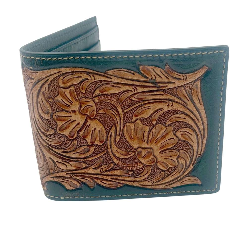Myra Bag Mens Genuine Leather RFID Blocking‎ Western Tooled Bifold Wallet NWT